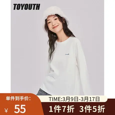TOYOUTH初语新款纯棉T恤女秋季多色可选字母印花易搭长袖上衣商品大图