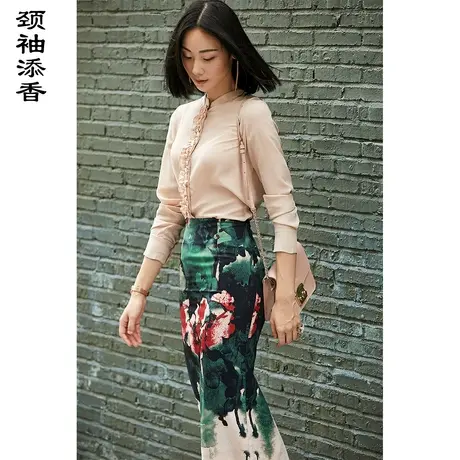 颈袖添香2023秋季新款桑蚕丝雪纺时尚修身上衣女式真丝衬衣图片