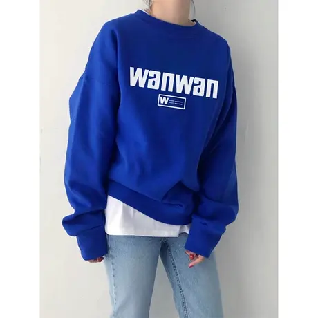 克莱因蓝卫衣女2023新款秋冬薄款大码宽松情侣圆领长袖上衣ins潮商品大图