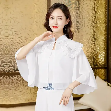 纯色雪纺旗袍披肩斗篷式外套温婉端庄优雅空调衫防紫外线夏天春秋图片