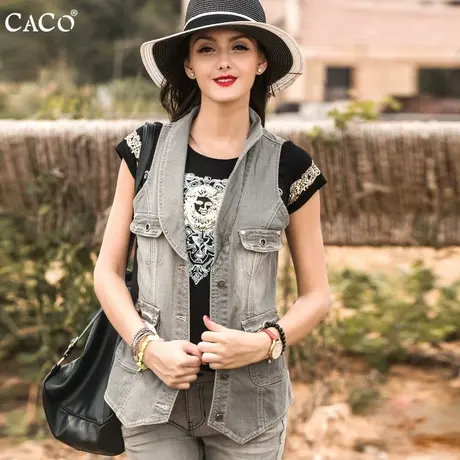 牛仔马甲女欧洲站韩版修身百搭中长款烟灰色马夹背心时尚套装图片