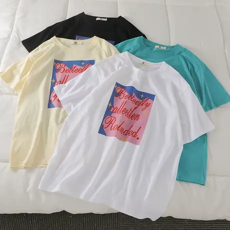 夏季2023新款韩版宽松学生休闲上衣服ins超火网红体恤短袖T恤女潮商品大图