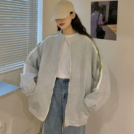 waitmore卫衣女秋冬宽松韩版bf慵懒风加绒加厚运动开衫外套潮ins商品大图