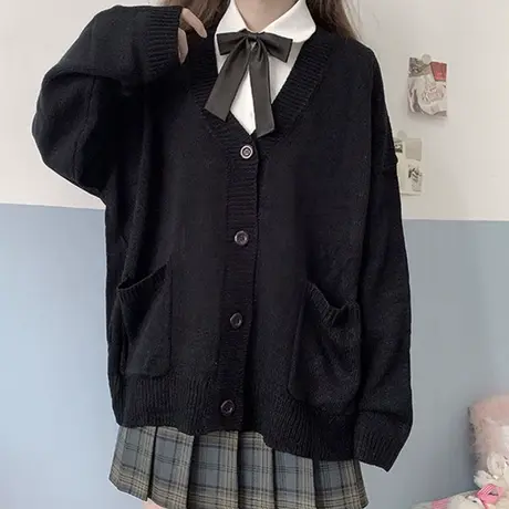 针织衫毛衣女复古日系春秋小个子宽松套头外穿ins慵懒风开衫外套商品大图