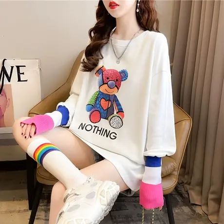 早春装长袖t恤女秋冬韩版宽松大码女装中长款加绒加厚德绒打底衫图片