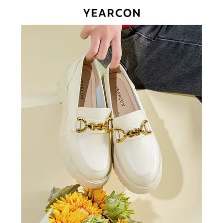 意尔康真皮厚底一脚蹬JK乐福鞋女2023年秋季新款英伦小皮鞋女单鞋商品大图