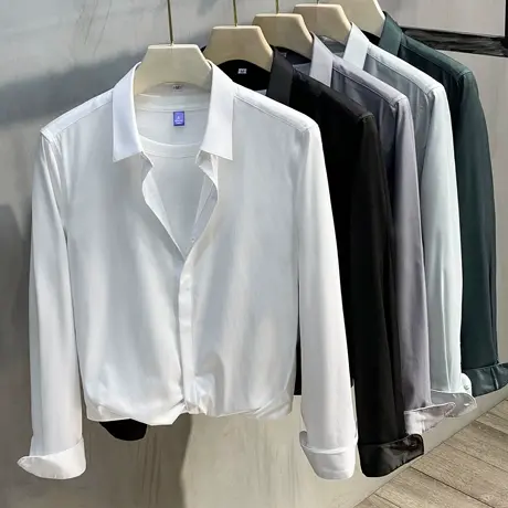 2023春秋新款免烫白色衬衫男长袖韩版潮流休闲职业正装商务衬衣商品大图