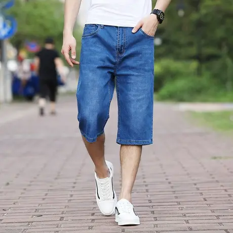 七分裤男弹力宽松直筒大码牛仔裤休闲中高腰加肥加大码六分夏薄款商品大图