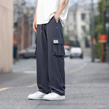 冰丝工装裤男士夏季薄款宽松直筒卫裤潮牌垂感运动休闲长裤子春秋商品大图