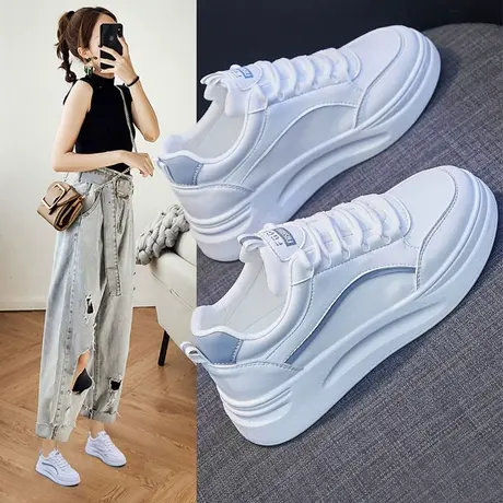 时尚女鞋小白鞋女2023春季新款百搭软皮板鞋透气松糕底运动休闲鞋图片