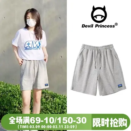 学院风休闲运动五分裤男女同款2024夏季新款宽松高腰百搭灰色短裤图片