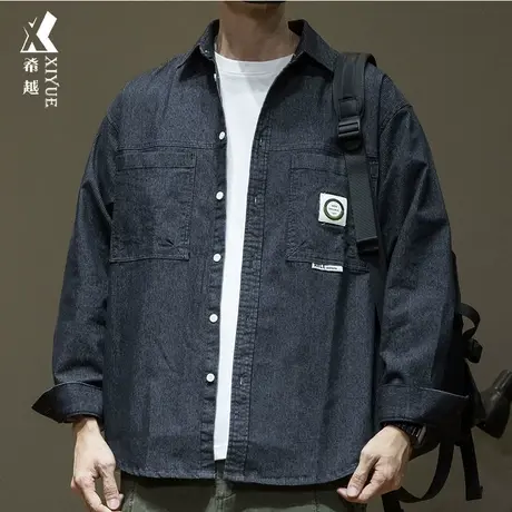 希越美式复古水洗牛仔衬衫男2024春季宽松大码休闲男士夹克外套潮图片