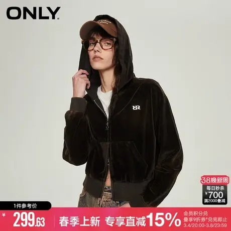 ONLY春季气质舒适亲肤丝绒简约精致百搭宽松休闲运动卫衣女商品大图
