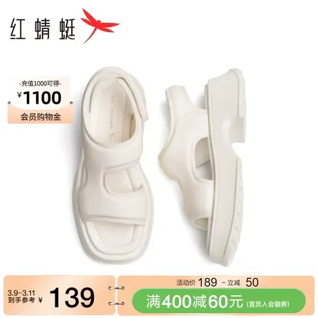 红蜻蜓厚底休闲运动凉鞋女夏季新款女鞋魔术贴轻便舒适外穿沙滩鞋商品大图