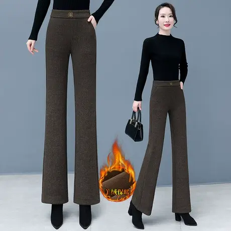 羊绒毛呢喇叭裤女冬加绒加厚高腰休闲2023春秋新款垂感直筒微喇裤图片