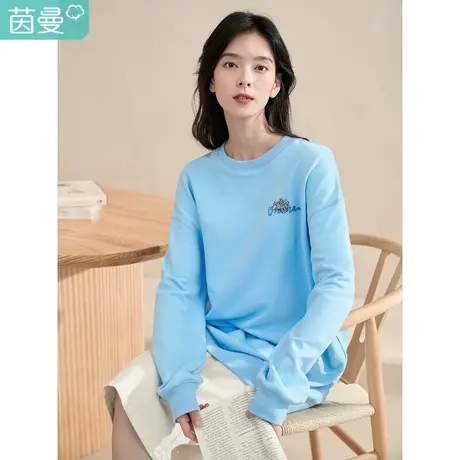 【商场同款】茵曼2023春女装新款休闲百搭宽松圆领落肩袖纯棉卫衣图片