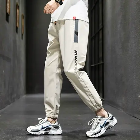 休闲裤男夏季薄款宽松潮牌束脚运动长裤男士春秋款条纹拼接工装裤商品大图