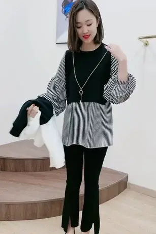 泡泡袖白衬衫假两件女装春韩版法式设计感小众百搭灯笼袖打底上衣商品大图