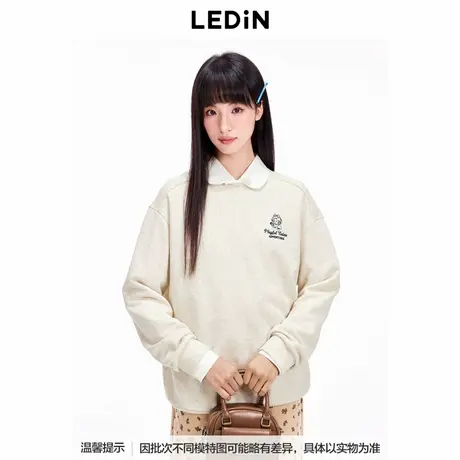 【商场同款】乐町花边拼接圆领卫衣24冬季新款绣花上衣C1CRE4202图片