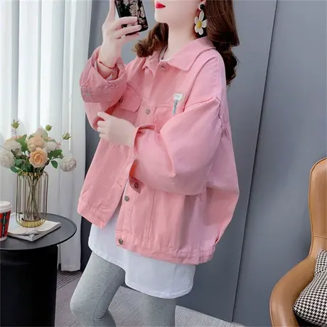 粉色牛仔外套女短款小个子2023年新款春季宽松设计感洋气夹克上衣图片