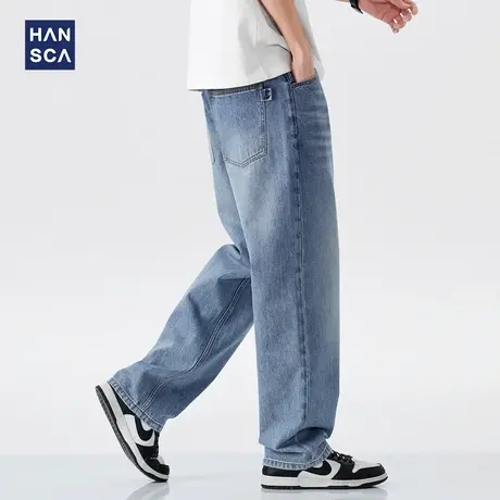 hansca斜纹牛仔裤男2025年春季新款美式潮牌马骝水洗宽松直筒长裤图片
