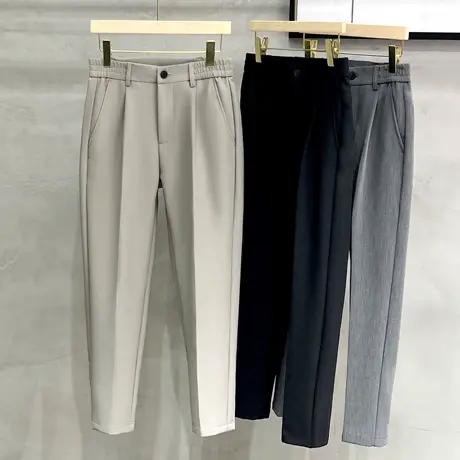 休闲西裤男九分裤垂感直筒修身商务高级感裤子男士休闲裤夏季薄款图片