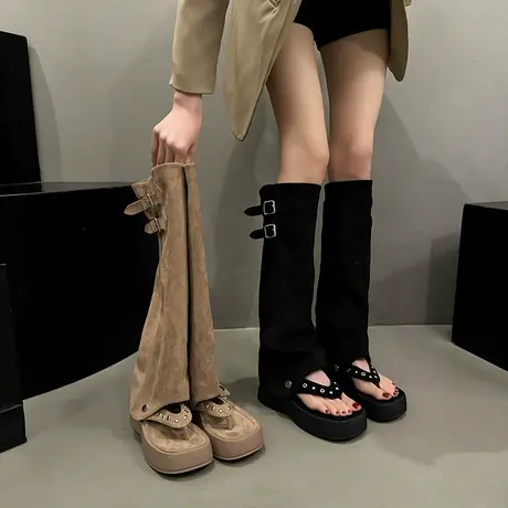 时尚百搭凉鞋女2025年夏季新款厚底网红堆堆裤管靴配裙子罗马凉靴图片