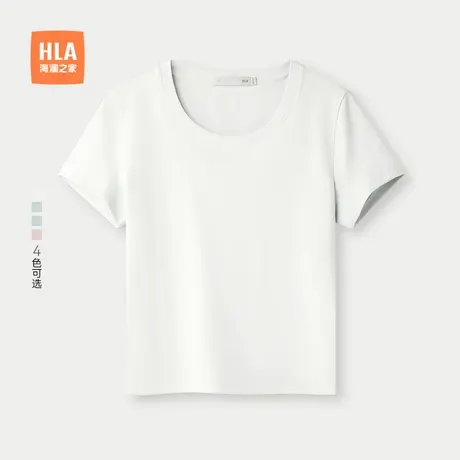 HLA/海澜之家休闲弹力白色短袖T恤25春夏新款圆领时尚圆领短t女装商品大图