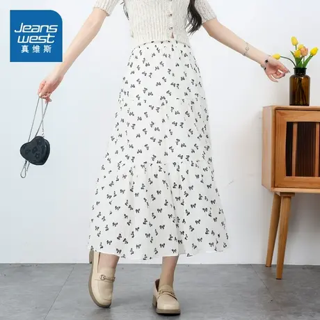 G8真维斯女装2025夏季新款百搭碎花蝴蝶图案简约清新女装半身裙图片