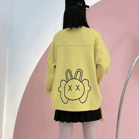 卫衣女2023年新款春秋宽松韩版侧边排扣长袖上衣薄款设计感外套潮商品大图