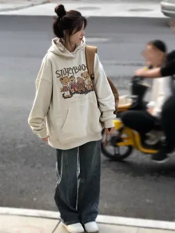 chic早秋薄款卫衣女大码国潮复古连帽上衣ins高街潮牌情侣装外套商品大图