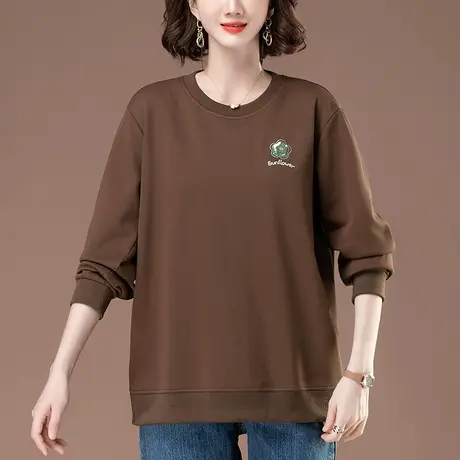 妈妈圆领卫衣女春秋季新款宽松加肥加大码女装中老年休闲显瘦上衣商品大图