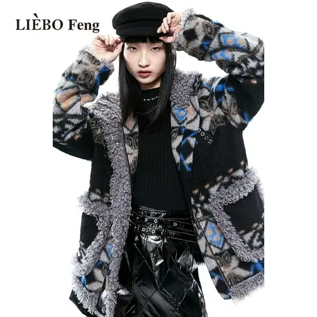 裂帛LIEBOFeng设计师品牌chic提花复古粗花呢短款毛呢棉服棉衣女图片