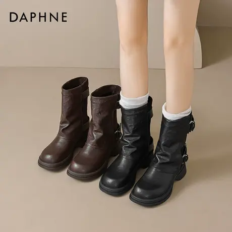 达芙妮棕色短靴女2025新款新夏季疆旅游穿搭靴子美拉德骑士马丁靴商品大图