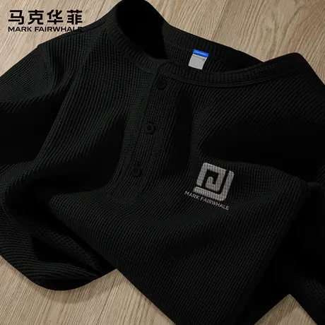 马克华菲华夫格长袖t恤男款秋季亨利领宽松上衣男生复古休闲衣服X图片