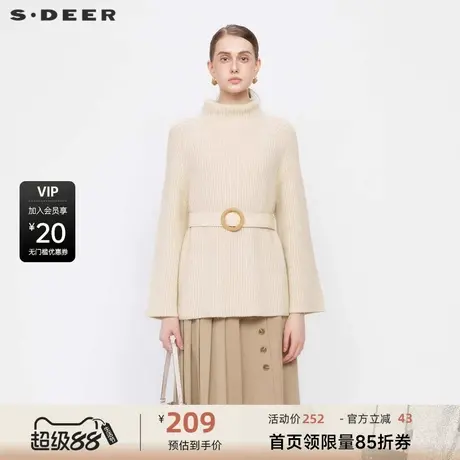 S·DEER圣迪奥女装罗纹高领宽松插肩袖针织衫S234Z3517商品大图
