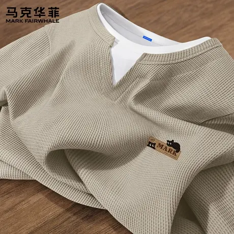 马克华菲华夫格长袖t恤男2025新款春秋季打底衫男生假两件上衣服X商品大图