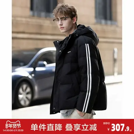 唐狮2026秋冬季羽绒外套男加厚连帽袖子撞色拼条运动风短款羽绒服图片