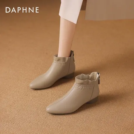 达芙妮尖头短靴女2026新款冬季单靴超软及踝靴粗跟马丁靴妈妈皮靴图片