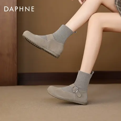 达芙妮平底勃肯短靴女2026冬季新款加绒袜子内增高弹力袜靴瘦瘦靴图片