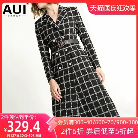aui欧洲站设计感粗花呢格子毛呢外套女冬2023新款中长款呢子大衣图片