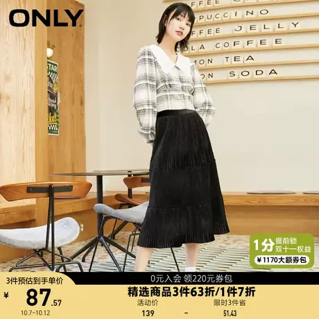 ONLY奥莱夏季复古短款长袖格子衬衫女商品大图