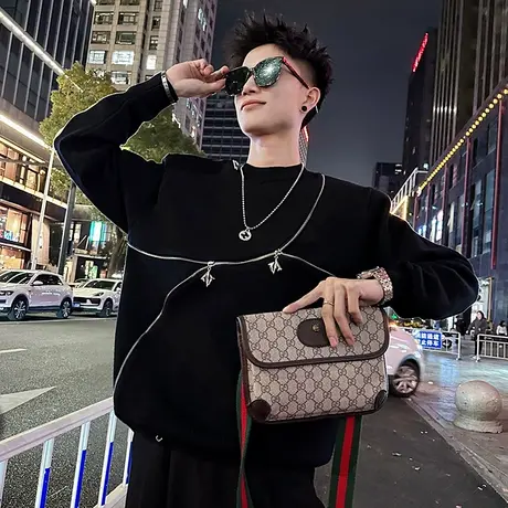 美式个性高街拉链设计感针织线衣潮牌秋冬款重磅宽松加厚毛衣ins图片