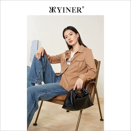 YINER音儿女装冬季新款时尚POLO领羊毛衬衫商品大图