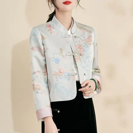 水墨青华2024春季新品提花新中式国风短外套修身百搭垂感改良西装图片