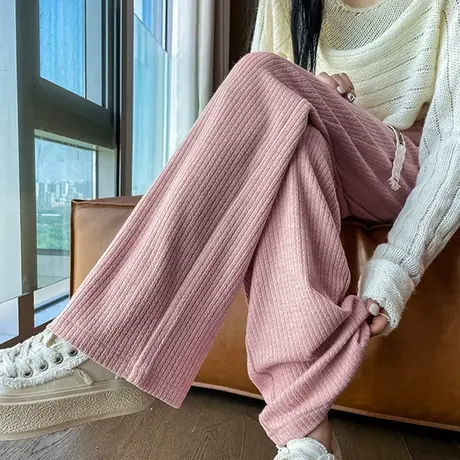 雪尼尔窄版阔腿裤女秋冬新款垂感高腰显瘦宽松灯芯绒休闲直筒裤子商品大图