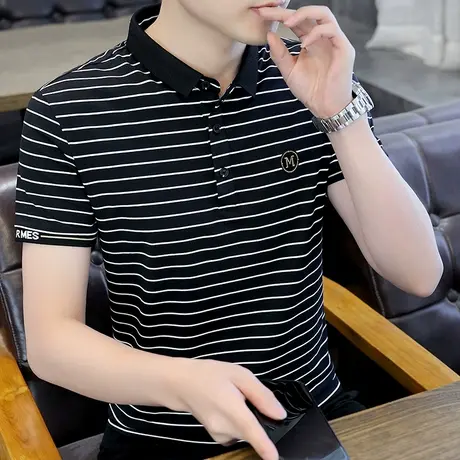 夏季男polo衫翻领潮牌刺绣短袖T恤男装潮流半袖打底衫年轻爸爸装商品大图