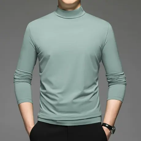 莫代尔长袖t恤男秋冬潮流修身半高领打底衫纯色内搭中领秋衣小衫图片