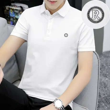 翻领保罗polo衫冰丝短袖t恤男装夏季凉感有领半袖体恤白色上衣服商品大图