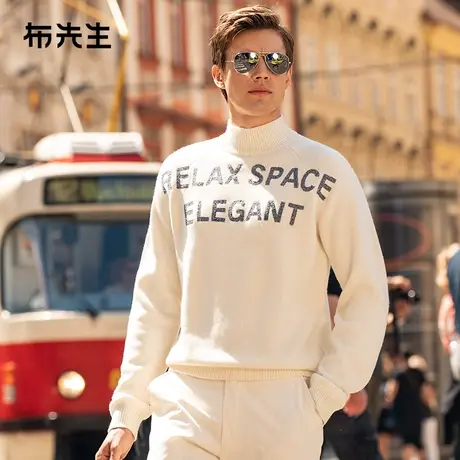 MrBu布先生羊毛保暖高领毛衣男秋冬时尚字母绣花毛衫BT12355商品大图